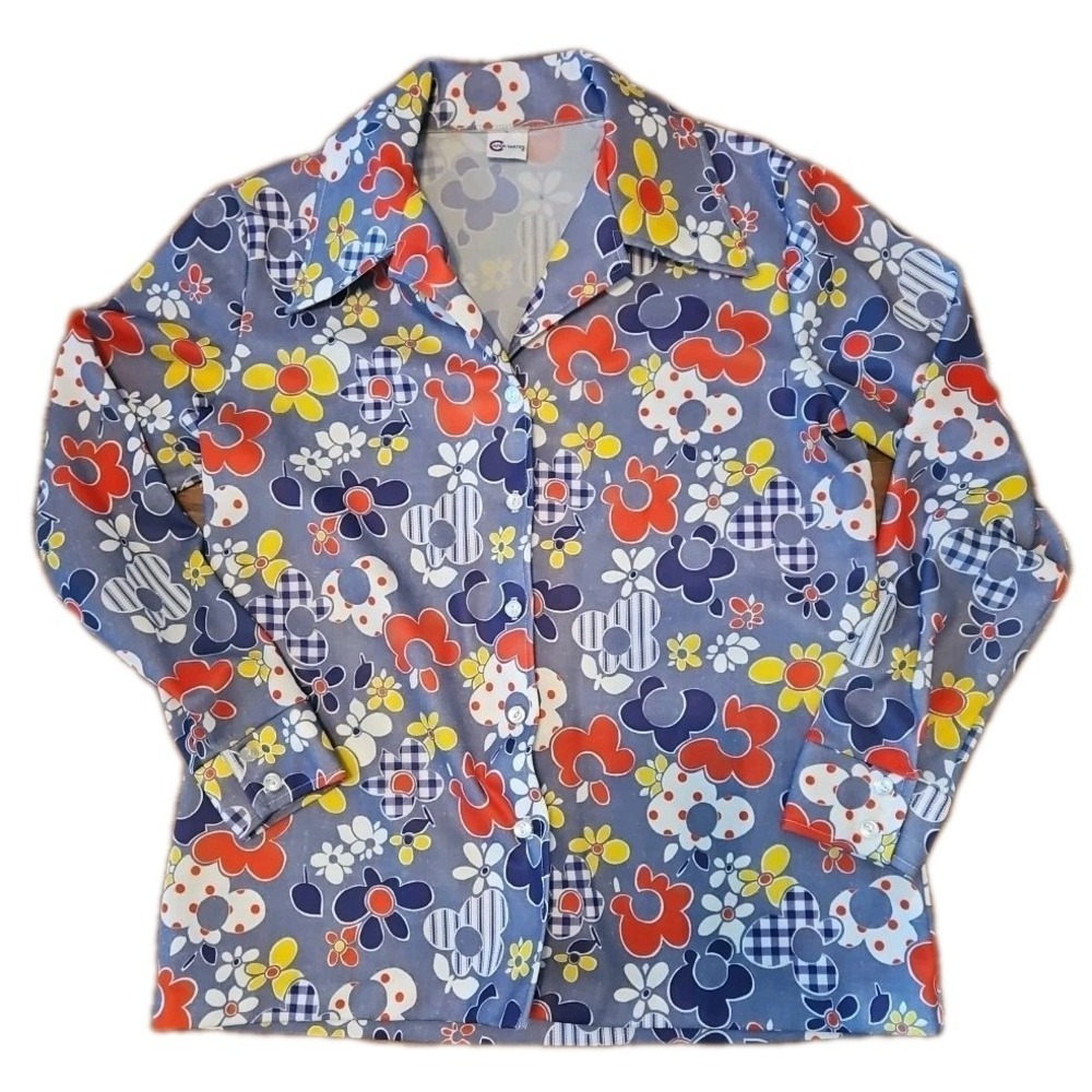 Vintage Caper Mates Flower Power 70s Button Up Shirt Long Collar